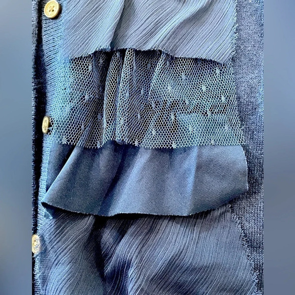 Abercrombie & Fitch Women’s Blue Ruffled Detailed Long Sleeve Cardigan SZ L - Picture 7 of 11